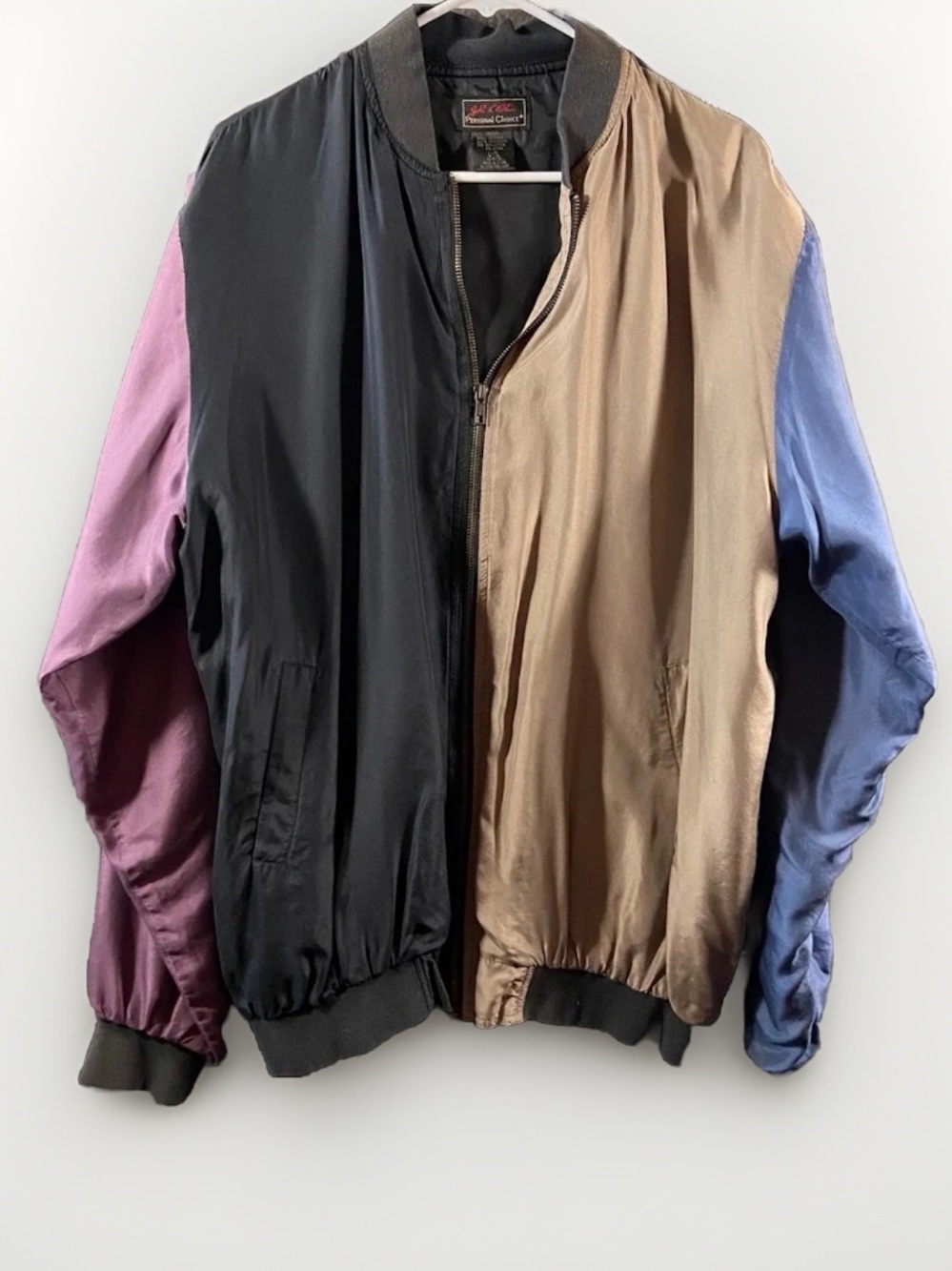 Vintage silk colorblock bomber jacket / John Blair / size Large